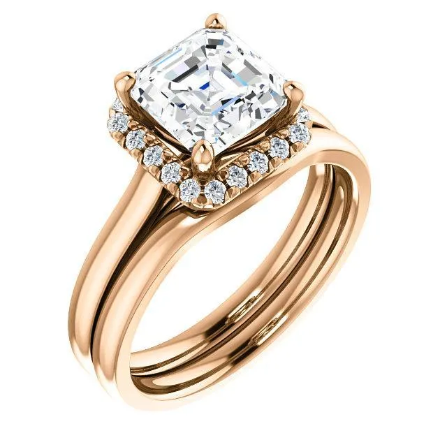 Asscher Moissanite Diamond Accent Ice Halo FrenchSet Ring Fire Brilliance Rings Asscher Moissanite Diamond Accent Ice Halo FrenchSet Ring Fire Brilliance Rings