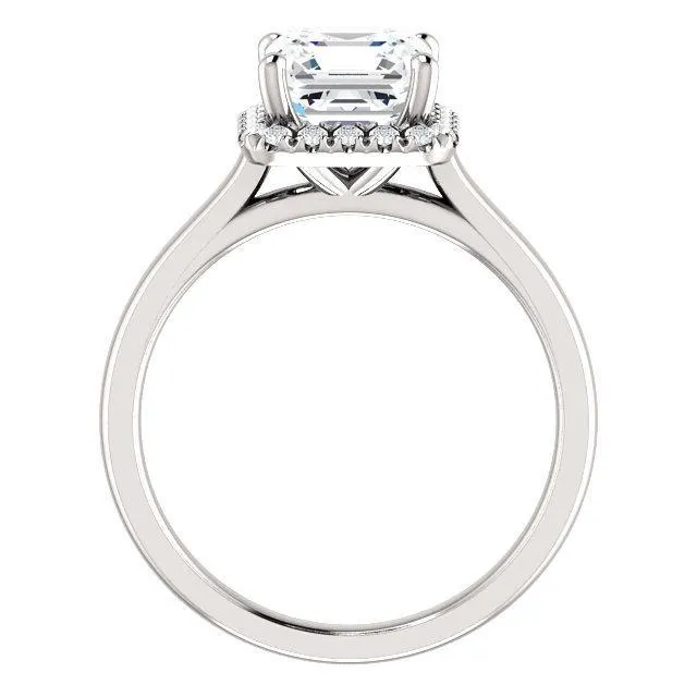 Asscher Moissanite Diamond Accent Ice Halo FrenchSet Ring Fire Brilliance Rings