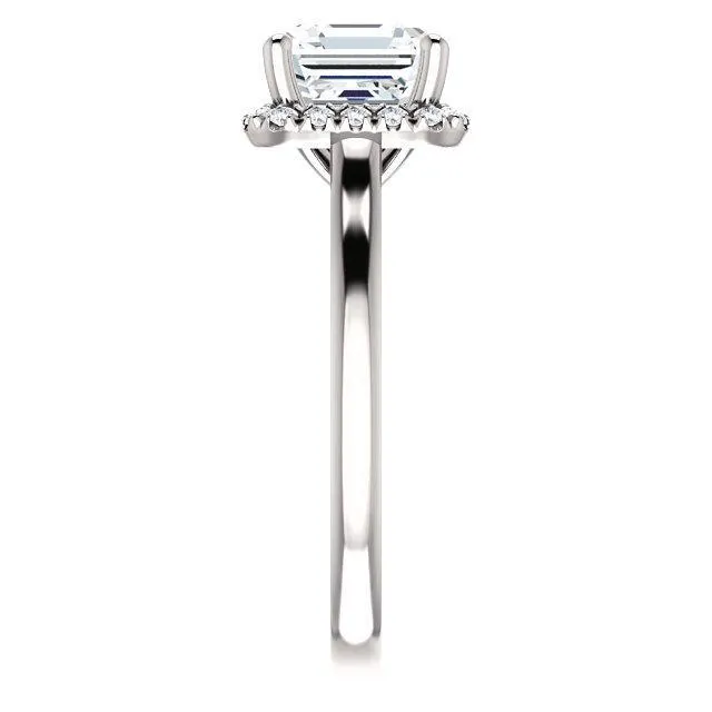 Asscher Moissanite Diamond Accent Ice Halo FrenchSet Ring Fire Brilliance Rings