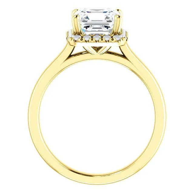 Asscher Moissanite Diamond Accent Ice Halo FrenchSet Ring Fire Brilliance Rings