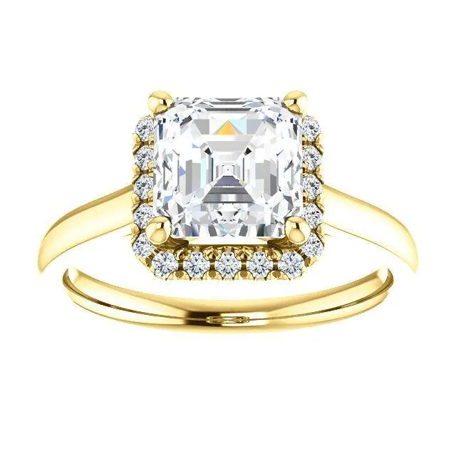 Asscher Moissanite Diamond Accent Ice Halo FrenchSet Ring Fire Brilliance Rings