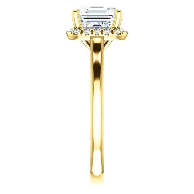 Asscher Moissanite Diamond Accent Ice Halo FrenchSet Ring Fire Brilliance Rings