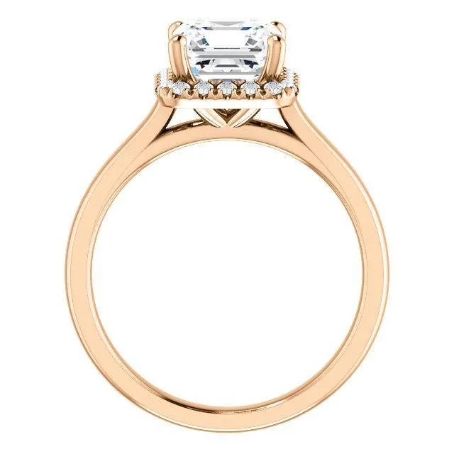 Asscher Moissanite Diamond Accent Ice Halo FrenchSet Ring Fire Brilliance Rings