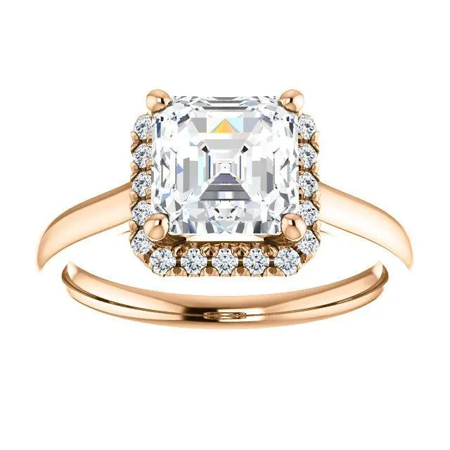 Asscher Moissanite Diamond Accent Ice Halo FrenchSet Ring Fire Brilliance Rings