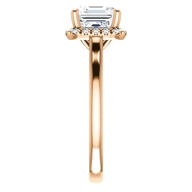 Asscher Moissanite Diamond Accent Ice Halo FrenchSet Ring Fire Brilliance Rings