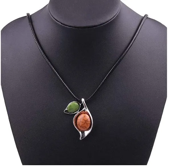 AZ132 Silver Leaf Crackle Stone on Leather Cord Necklace with FREE EARRINGS alice Necklaces