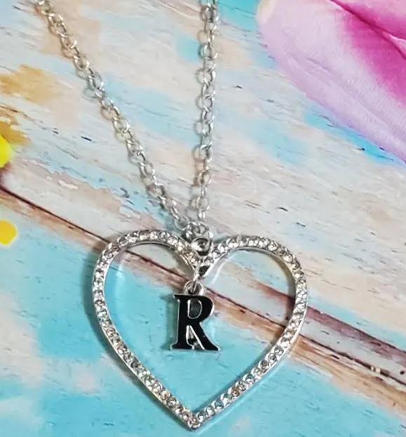 AZ236 Silver Rhinestone Heart R Necklace with FREE Earrings alice Necklaces