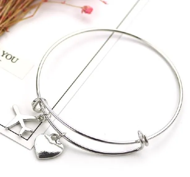 B1313 Silver Airplane Heart Bracelet alice Bracelets