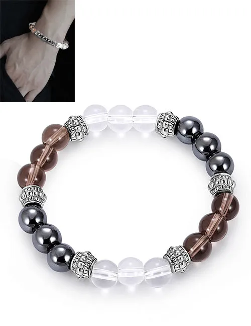 B215 Clear Brown Gun Metal Bead Bracelet 02 Bracelets
