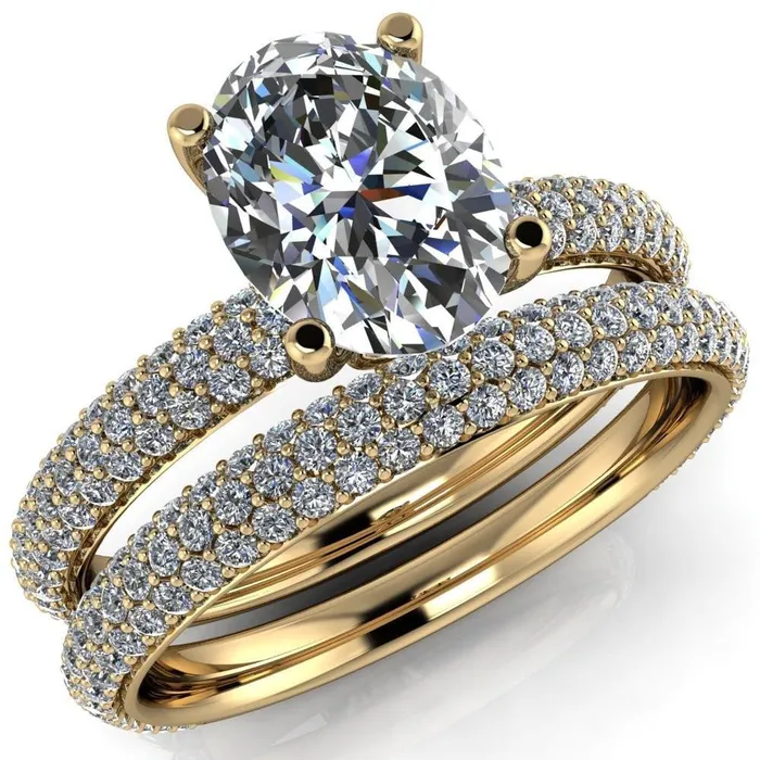 Bisou Oval Center Stone Diamond Crusted Band 4 Prong Ring Fire Brilliance Rings Bisou Oval Center Stone Diamond Crusted Band 4 Prong Ring Fire Brilliance Rings