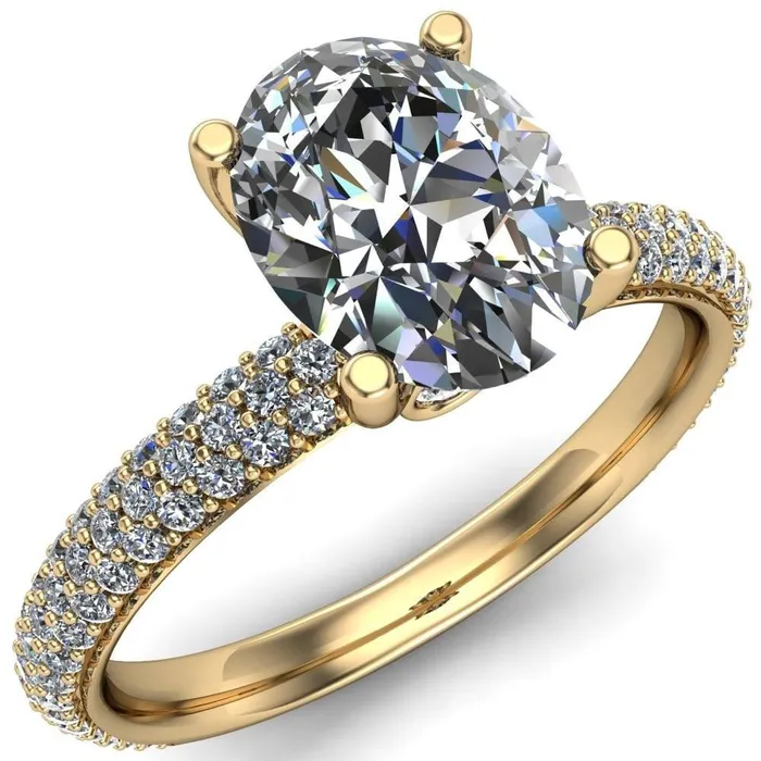 Bisou Oval Center Stone Diamond Crusted Band 4 Prong Ring Fire Brilliance Rings