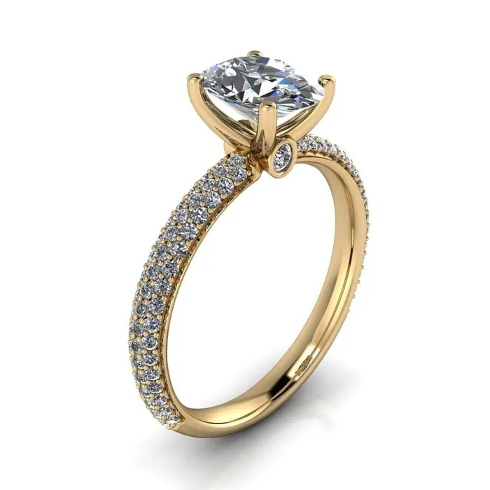 Bisou Oval Center Stone Diamond Crusted Band 4 Prong Ring Fire Brilliance Rings
