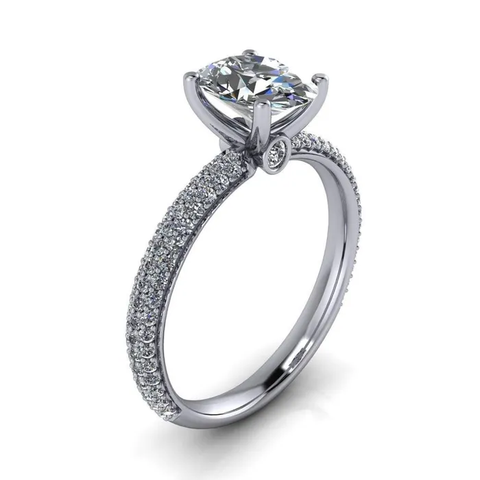 Bisou Oval Center Stone Diamond Crusted Band 4 Prong Ring Fire Brilliance Rings