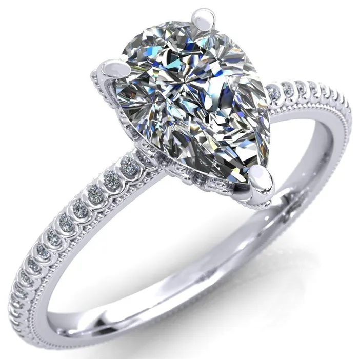 Bolin Pear Center Stone UShaped Fence With Spheres Engagement Ring Fire Brilliance Rings