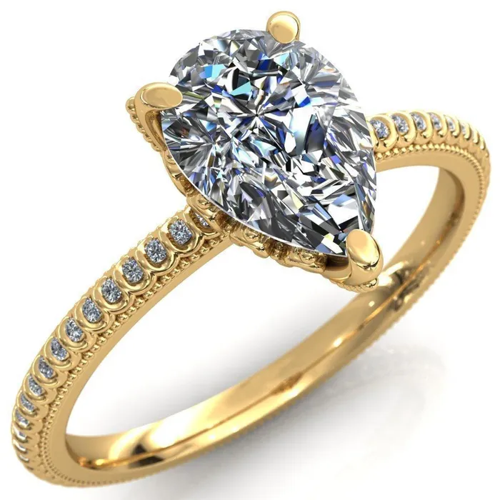 Bolin Pear Center Stone UShaped Fence With Spheres Engagement Ring Fire Brilliance Rings