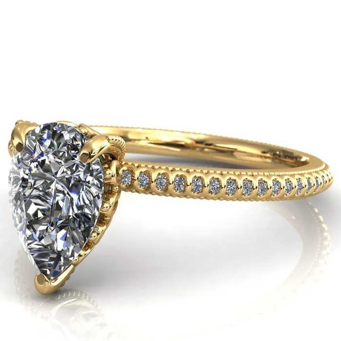 Bolin Pear Center Stone UShaped Fence With Spheres Engagement Ring Fire Brilliance Rings