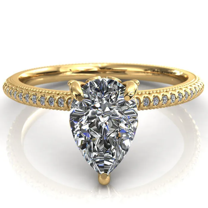 Bolin Pear Center Stone UShaped Fence With Spheres Engagement Ring Fire Brilliance Rings