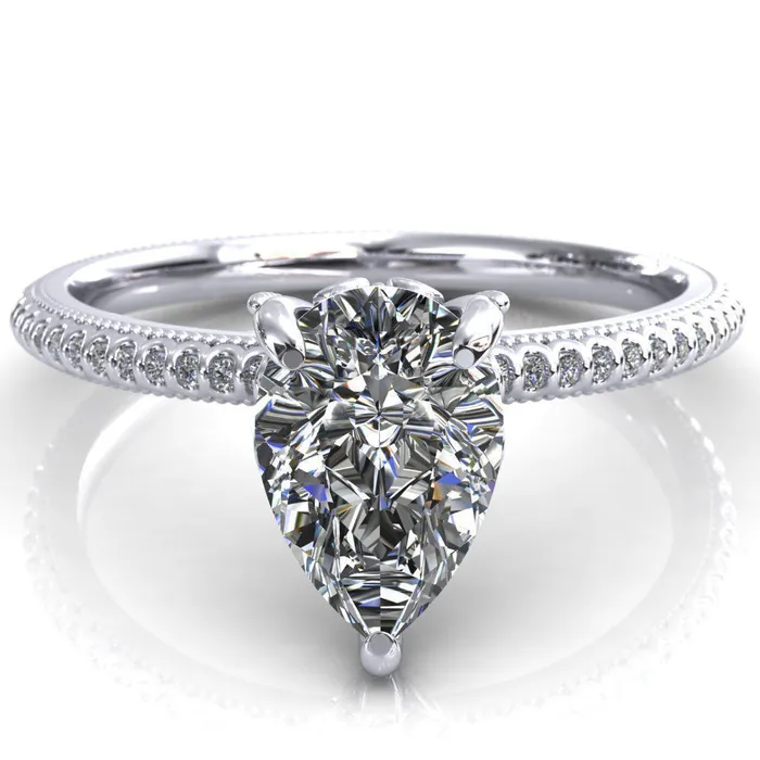 Bolin Pear Center Stone UShaped Fence With Spheres Engagement Ring Fire Brilliance Rings