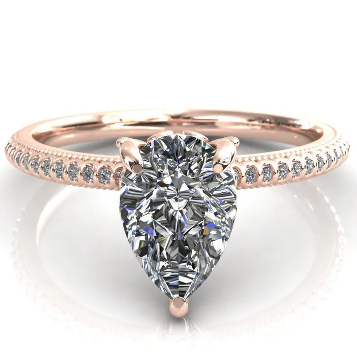 Bolin Pear Center Stone UShaped Fence With Spheres Engagement Ring Fire Brilliance Rings