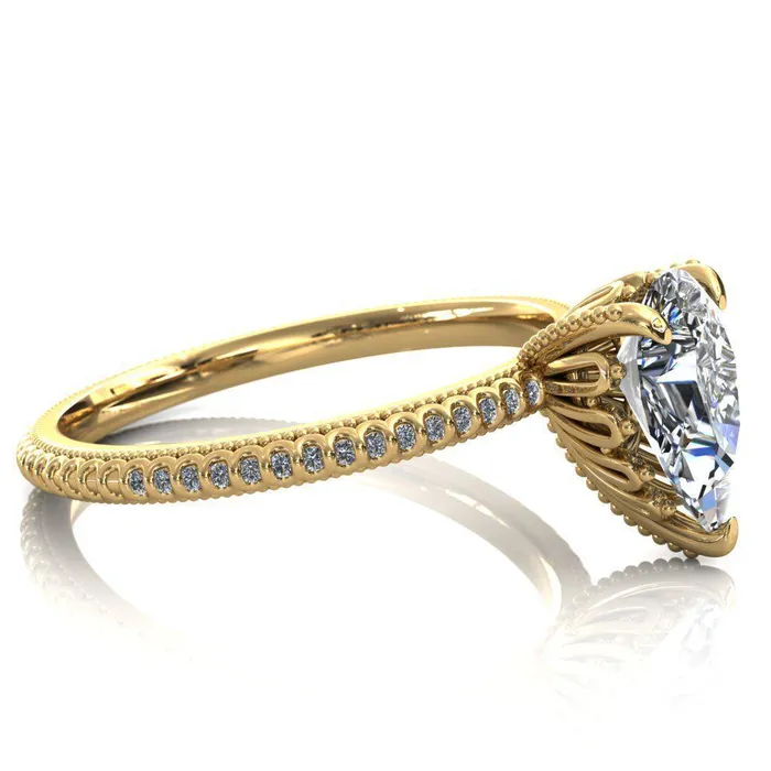 Bolin Pear Center Stone UShaped Fence With Spheres Engagement Ring Fire Brilliance Rings