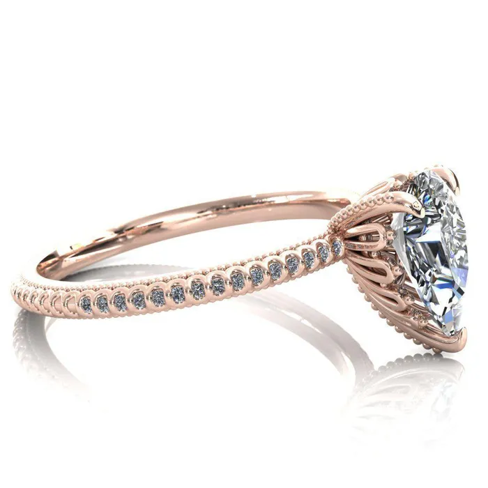 Bolin Pear Center Stone UShaped Fence With Spheres Engagement Ring Fire Brilliance Rings