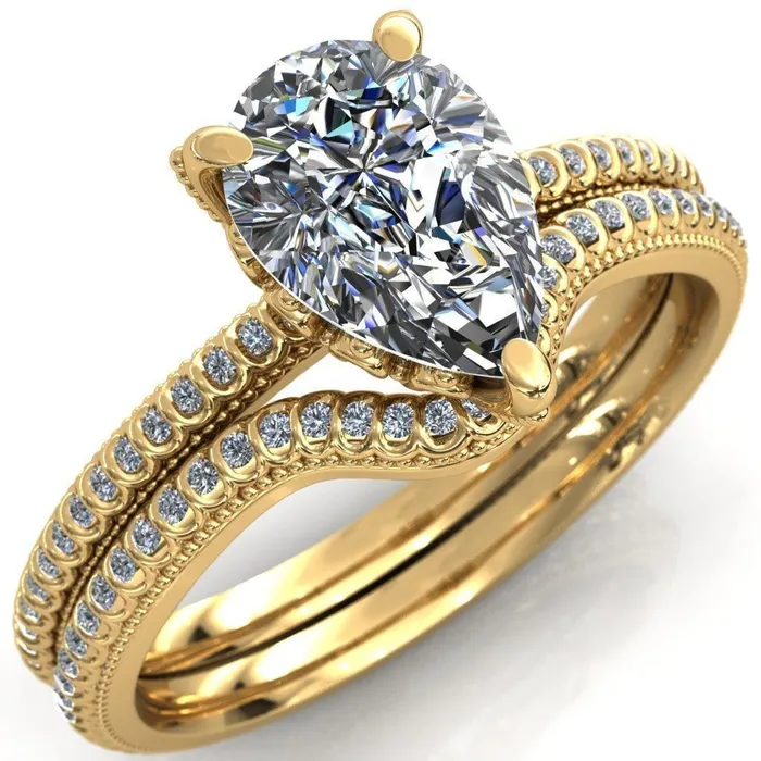 Bolin Pear Center Stone UShaped Fence With Spheres Engagement Ring Fire Brilliance Rings