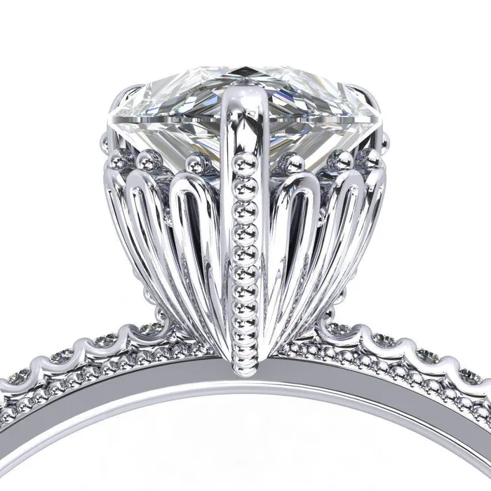 Bolin Pear Center Stone UShaped Fence With Spheres Engagement Ring Fire Brilliance Rings