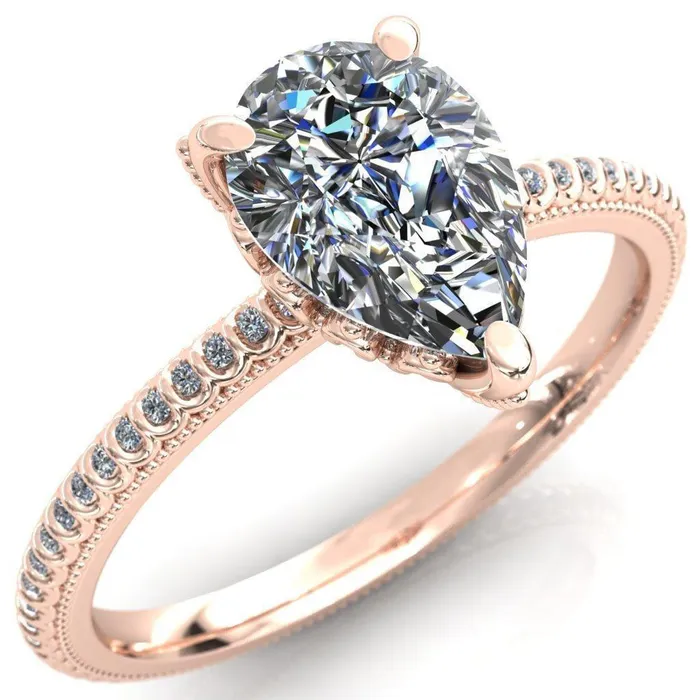 Bolin Pear Center Stone UShaped Fence With Spheres Engagement Ring Fire Brilliance Rings