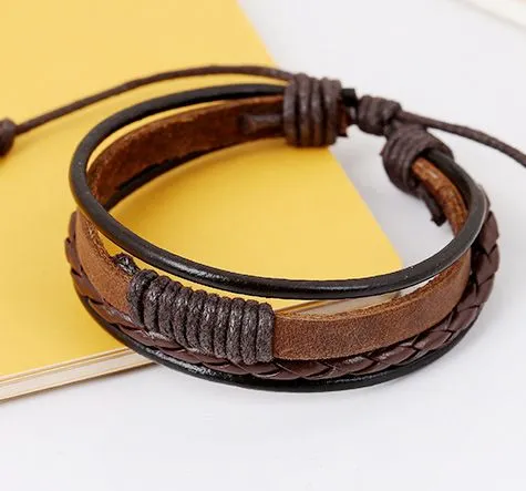 Bracelets 01 B736 Brown Leather Layered Bracelet