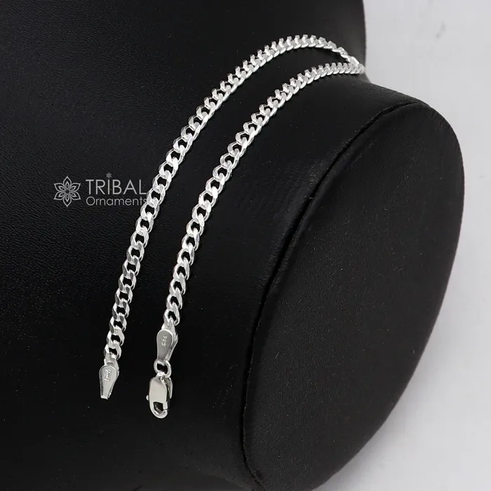 Bracelets 3mm 925 sterling silver handmade amazing flat plain chain bracelet flexible unisex bracelet jewelry from Rajasthan india sbr724 TRIBAL ORNAMENTS