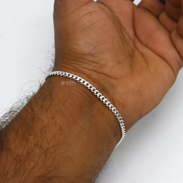 Bracelets 3mm 925 sterling silver handmade amazing flat plain chain bracelet flexible unisex bracelet jewelry from Rajasthan india sbr724 TRIBAL ORNAMENTS