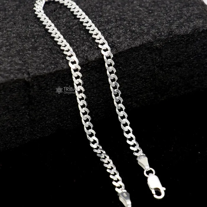 Bracelets 3mm 925 sterling silver handmade amazing flat plain chain bracelet flexible unisex bracelet jewelry from Rajasthan india sbr724 TRIBAL ORNAMENTS