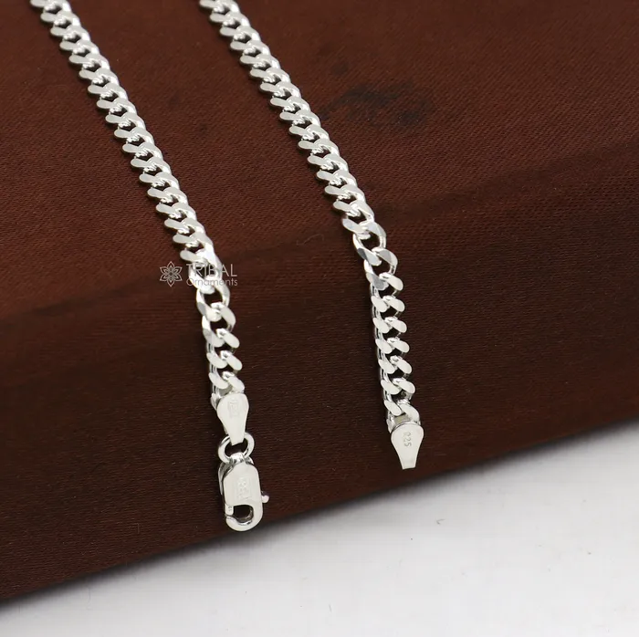 Bracelets 3mm 925 sterling silver handmade amazing flat plain chain bracelet flexible unisex bracelet jewelry from Rajasthan india sbr724 TRIBAL ORNAMENTS