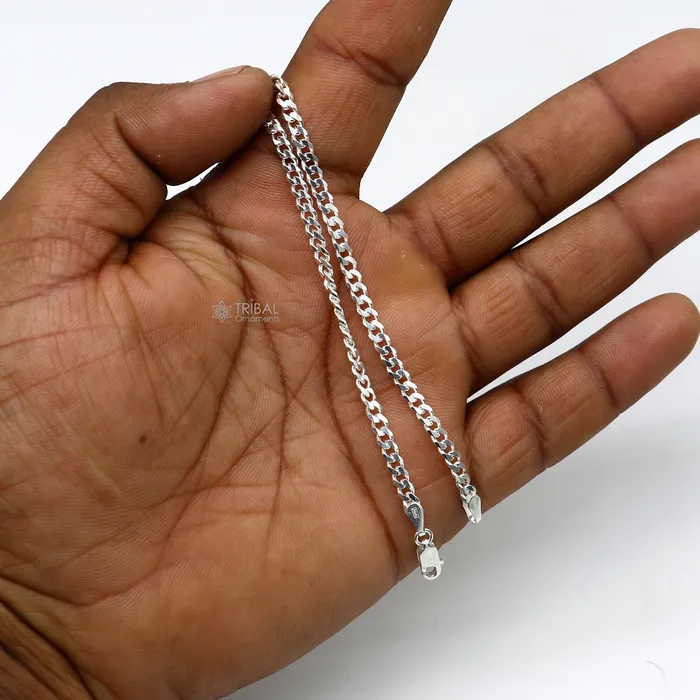 Bracelets 3mm 925 sterling silver handmade amazing flat plain chain bracelet flexible unisex bracelet jewelry from Rajasthan india sbr724 TRIBAL ORNAMENTS