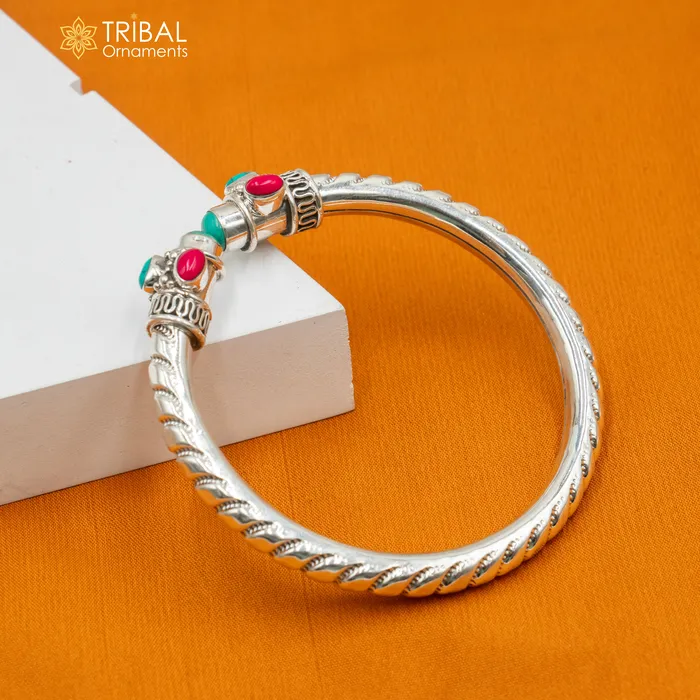 Bracelets 925 sterling silver handmade turquoise and coral stone kada bracelet unisex kada nsk893 TRIBAL ORNAMENTS Bracelets 925 sterling silver handmade turquoise and coral stone kada bracelet unisex kada nsk893 TRIBAL ORNAMENTS