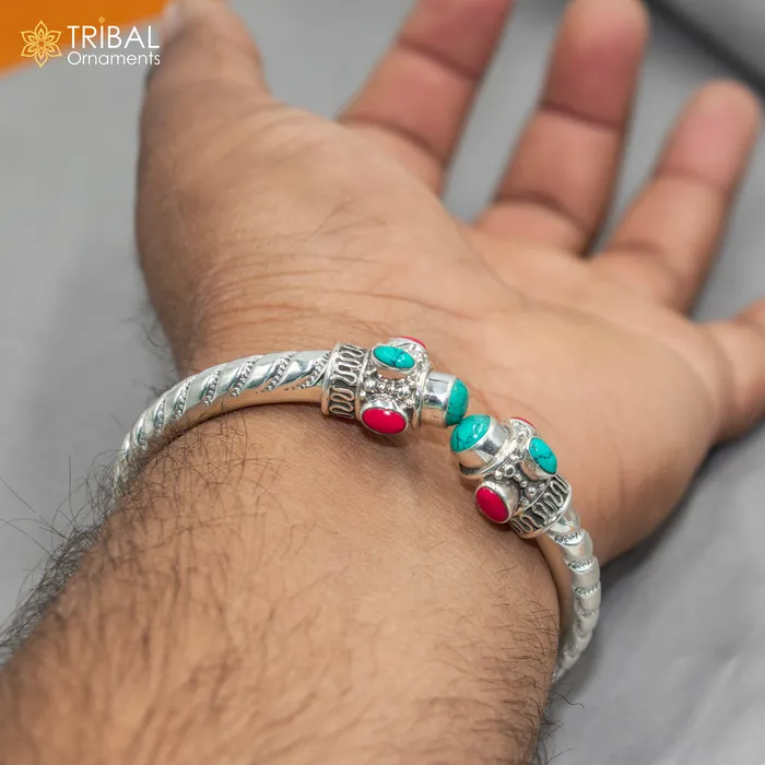 Bracelets 925 sterling silver handmade turquoise and coral stone kada bracelet unisex kada nsk893 TRIBAL ORNAMENTS
