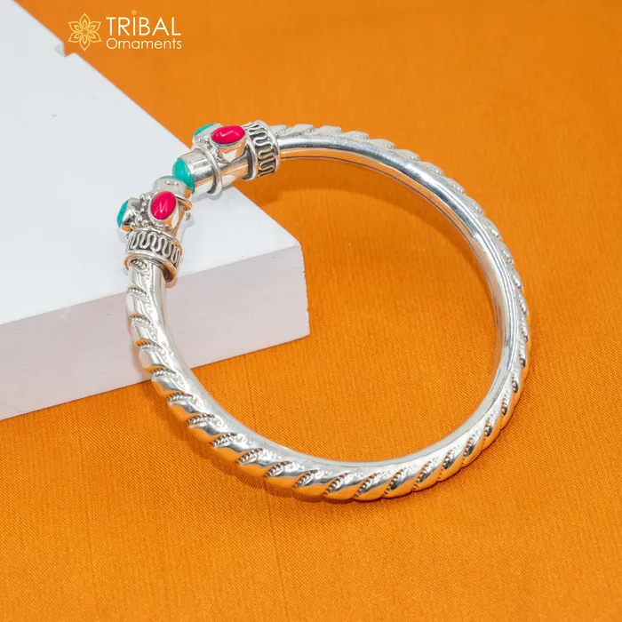 Bracelets 925 sterling silver handmade turquoise and coral stone kada bracelet unisex kada nsk893 TRIBAL ORNAMENTS