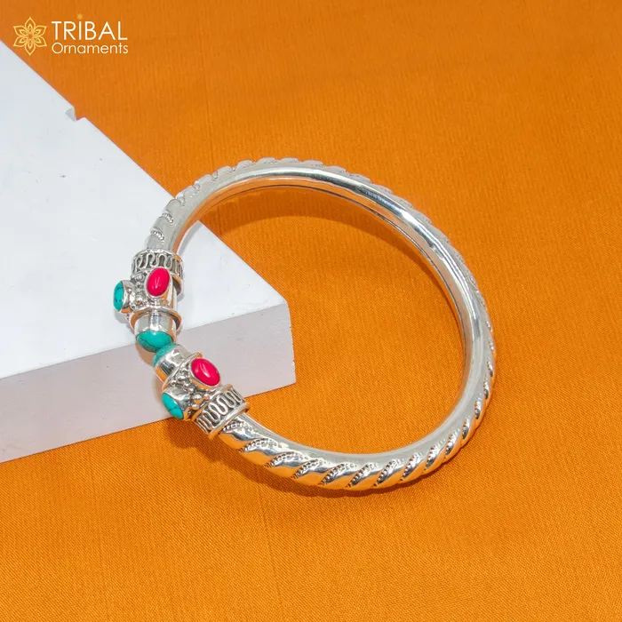 Bracelets 925 sterling silver handmade turquoise and coral stone kada bracelet unisex kada nsk893 TRIBAL ORNAMENTS