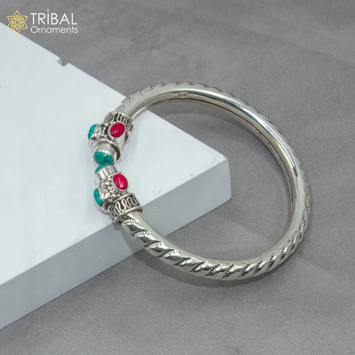 Bracelets 925 sterling silver handmade turquoise and coral stone kada bracelet unisex kada nsk893 TRIBAL ORNAMENTS