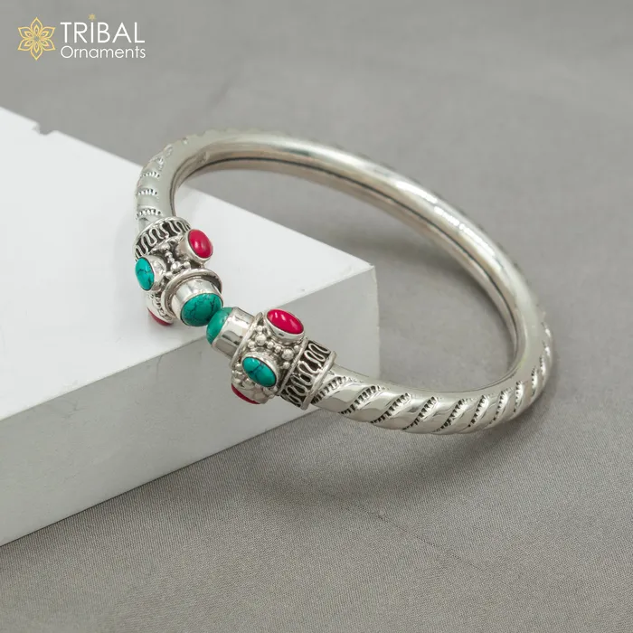 Bracelets 925 sterling silver handmade turquoise and coral stone kada bracelet unisex kada nsk893 TRIBAL ORNAMENTS