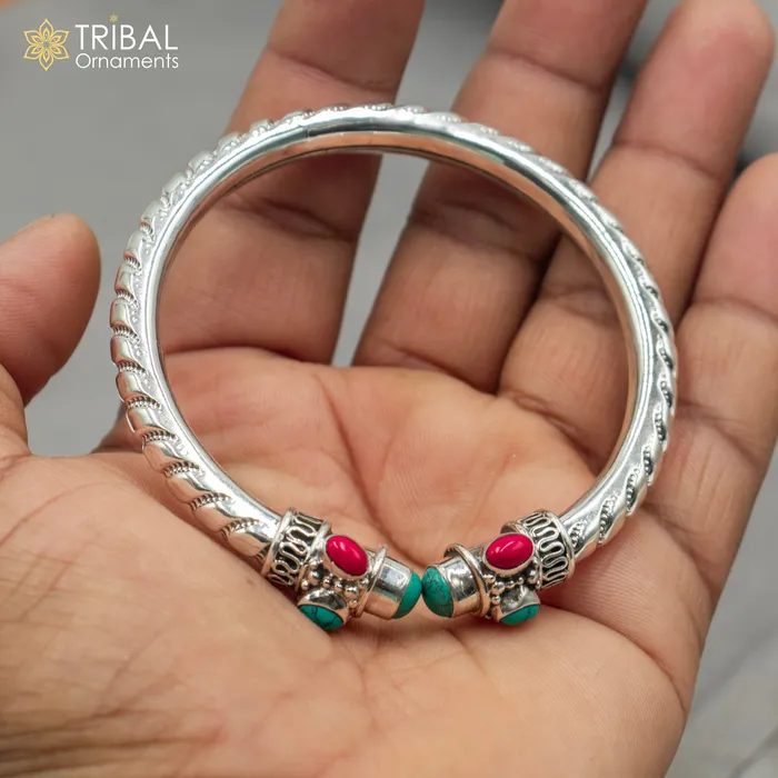 Bracelets 925 sterling silver handmade turquoise and coral stone kada bracelet unisex kada nsk893 TRIBAL ORNAMENTS