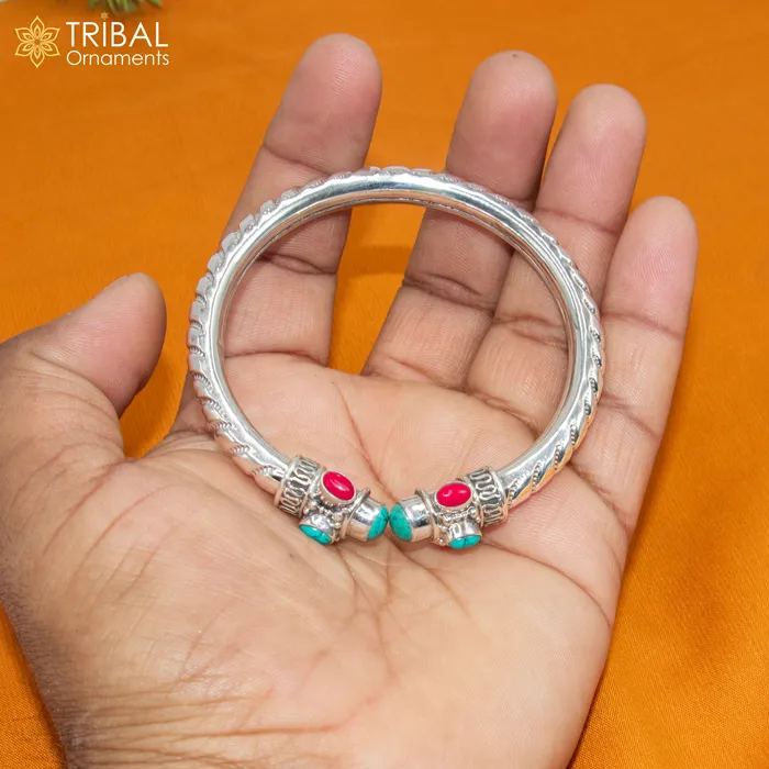 Bracelets 925 sterling silver handmade turquoise and coral stone kada bracelet unisex kada nsk893 TRIBAL ORNAMENTS