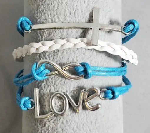 Bracelets alice AZ195 Blue White Cross Love Infinity Leather Layer Bracelet