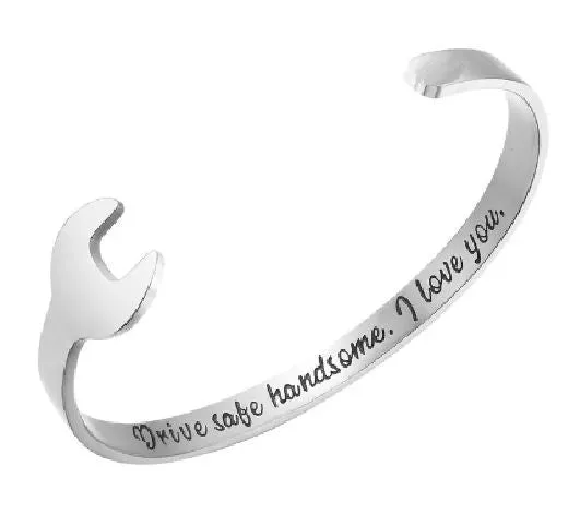 Bracelets B1304 Silver Drive Safe Handsome I Love You Wrench Cuff Bracelet alice Bracelets B1304 Silver Drive Safe Handsome I Love You Wrench Cuff Bracelet alice