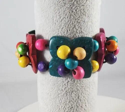 Bracelets Polly B332 Multi Flower Colorful Multi Bead Bracelet
