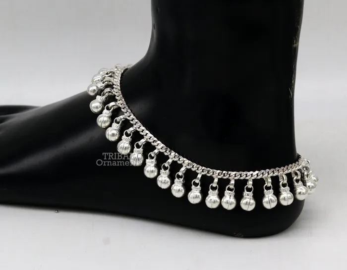 Bracelets TRIBAL ORNAMENTS 105 Long handmade sterling silver amazing jingling bells ankle bracelet gorgeous noisy anklets customized belly dance jewelry ank462