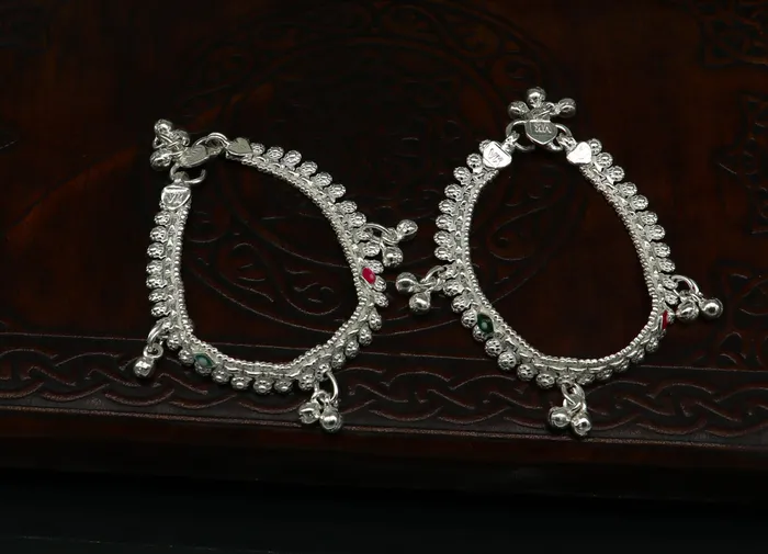 Bracelets TRIBAL ORNAMENTS 6 long Sterling silver handmade customized baby anklets Best gifting baby anklets kids jewelry new fancy jingling ankle bracelet ank265 Bracelets TRIBAL ORNAMENTS 6 long Sterling silver handmade customized baby anklets Best gifting baby anklets kids jewelry new fancy jingling ankle bracelet ank265