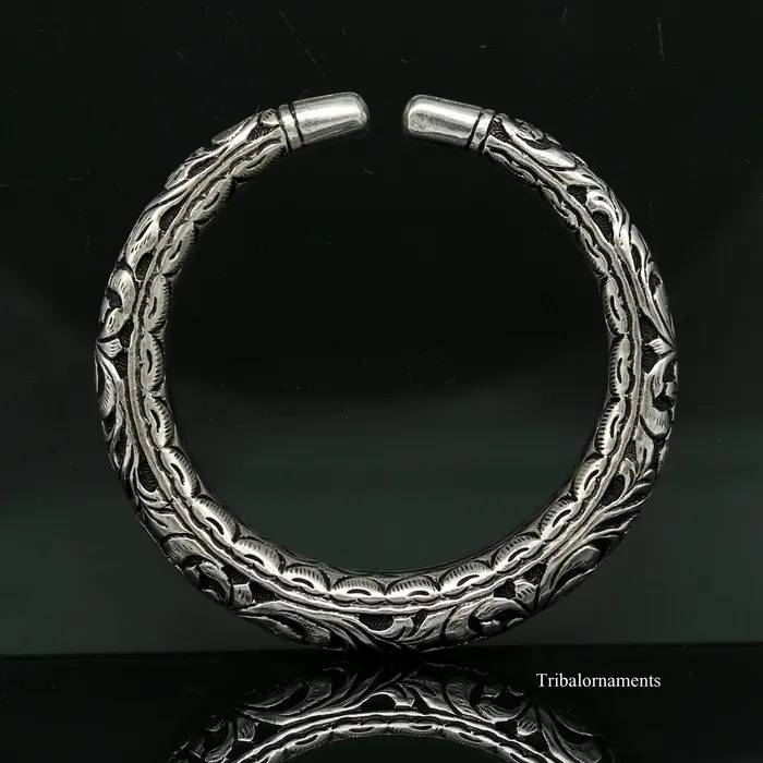 Bracelets TRIBAL ORNAMENTS 925 Sterling silver handcrafted chitai work customized oxidized stylish vintage design excellent bangle bracelet kada tribal jewelry nsk275