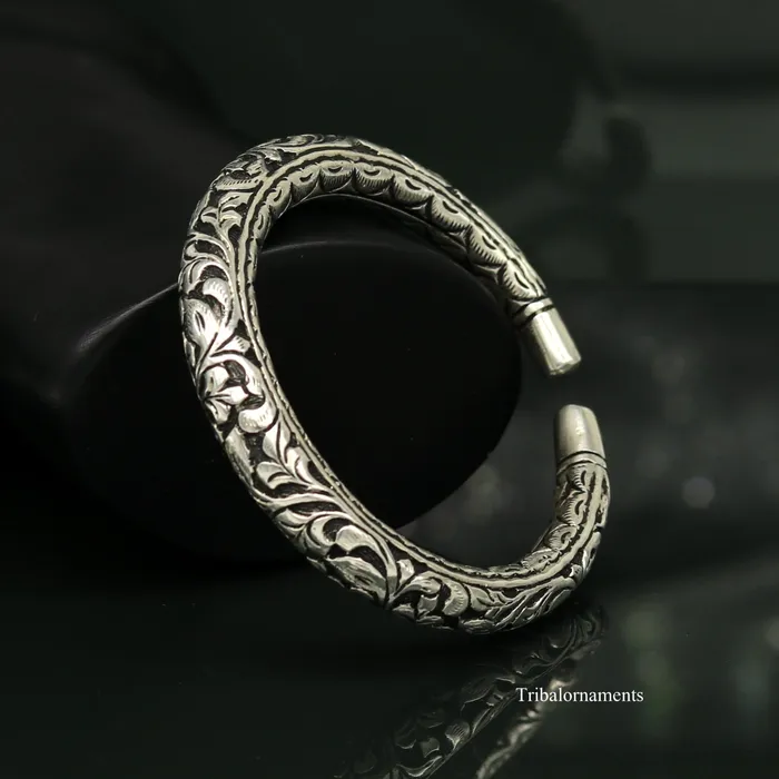 Bracelets TRIBAL ORNAMENTS 925 Sterling silver handcrafted chitai work customized oxidized stylish vintage design excellent bangle bracelet kada tribal jewelry nsk275