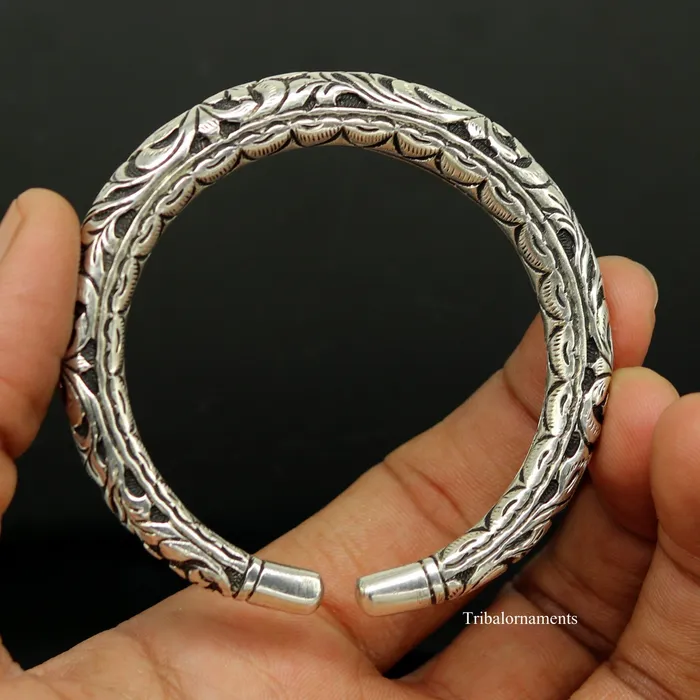 Bracelets TRIBAL ORNAMENTS 925 Sterling silver handcrafted chitai work customized oxidized stylish vintage design excellent bangle bracelet kada tribal jewelry nsk275